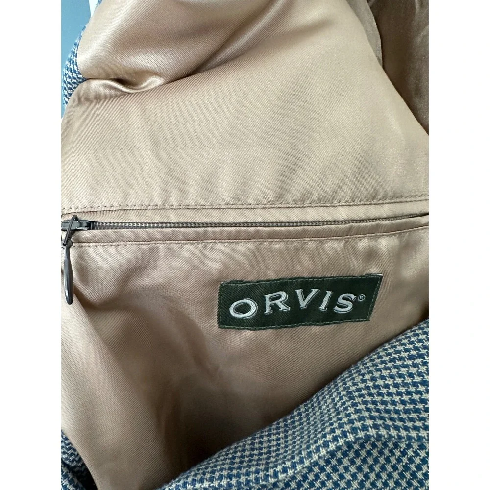 Orvis Mens Blue White Houndstooth Two Button Blazer Sport Coat 42R